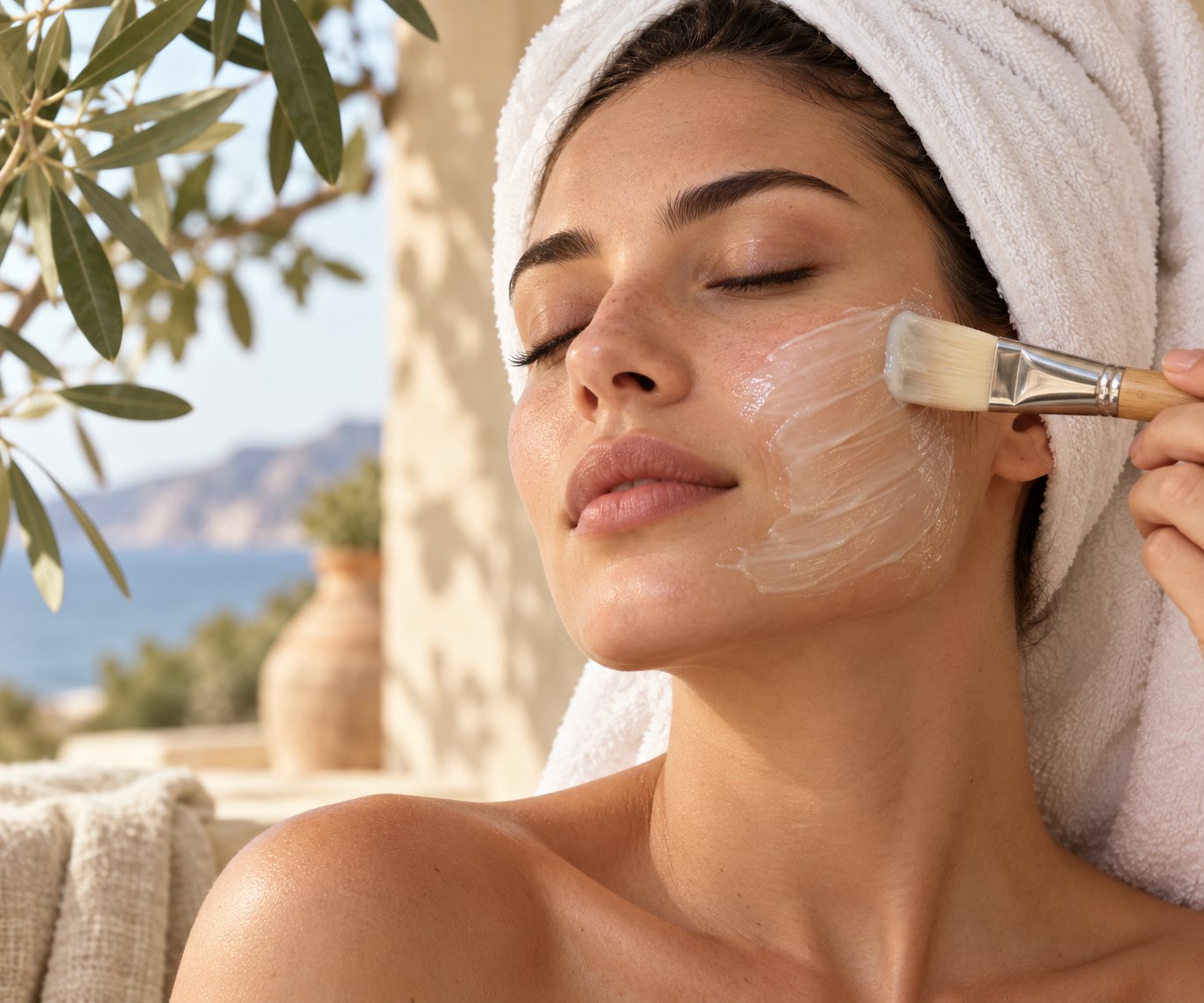 Soin du visage avec application d’un masque au pinceau